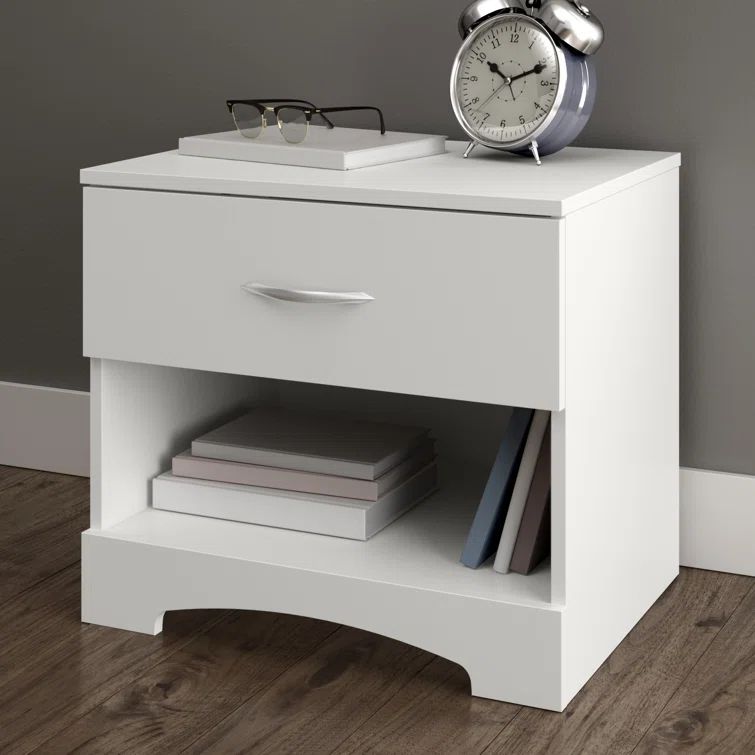Pure White 1-Drawer Nightstand with Open Shelf