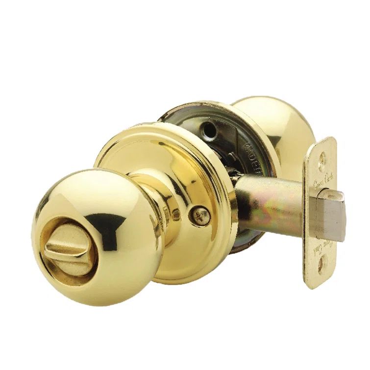 Polished Brass Privacy Door Knob with Solid Brass Cylinders