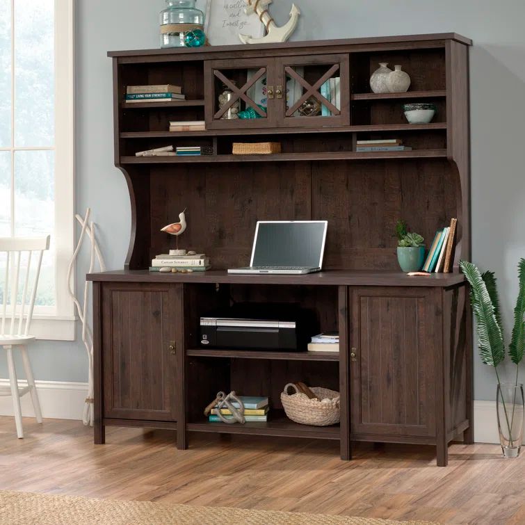 Costa Coffee Oak Finish Wooden Credenza Desk with Filing Cabinet