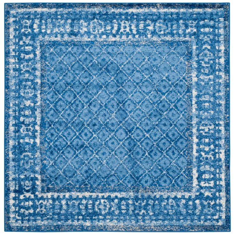 Rustic Lodge Adirondack 4' Square Easy-Care Rug in Light & Dark Blue