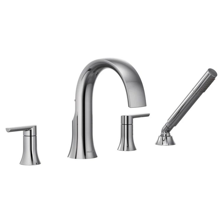 Chrome Modern Widespread Deck Mounted Tub Faucet with Handshower