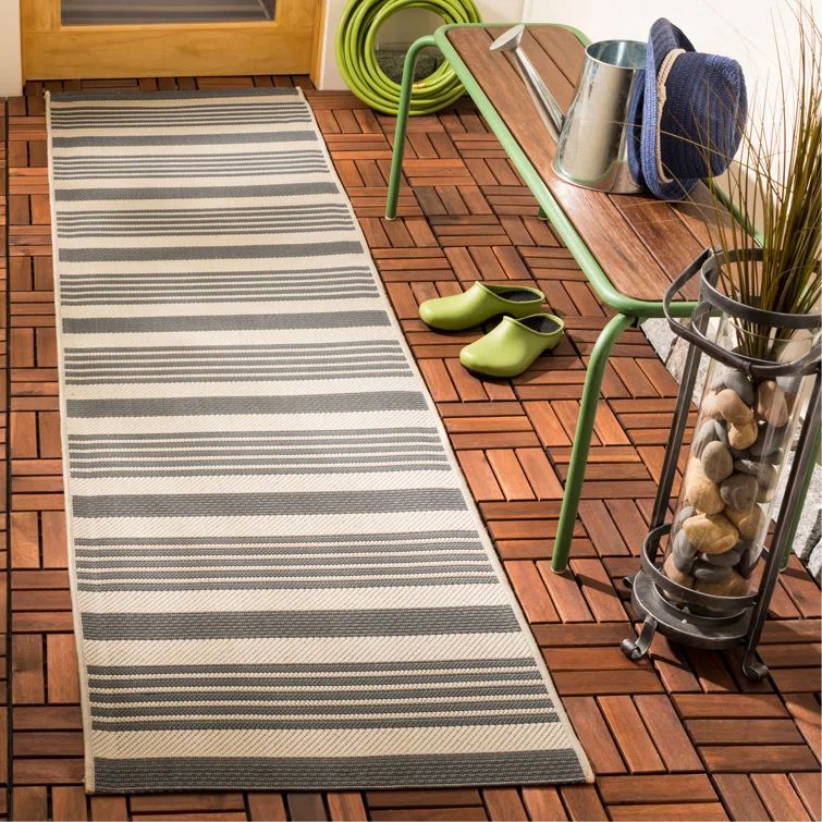 Elysian Gray Bone 27'' Flat Woven Synthetic Indoor/Outdoor Runner Rug