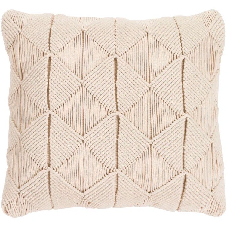 Migramah 18" Cream Cotton Macrame Throw Pillow