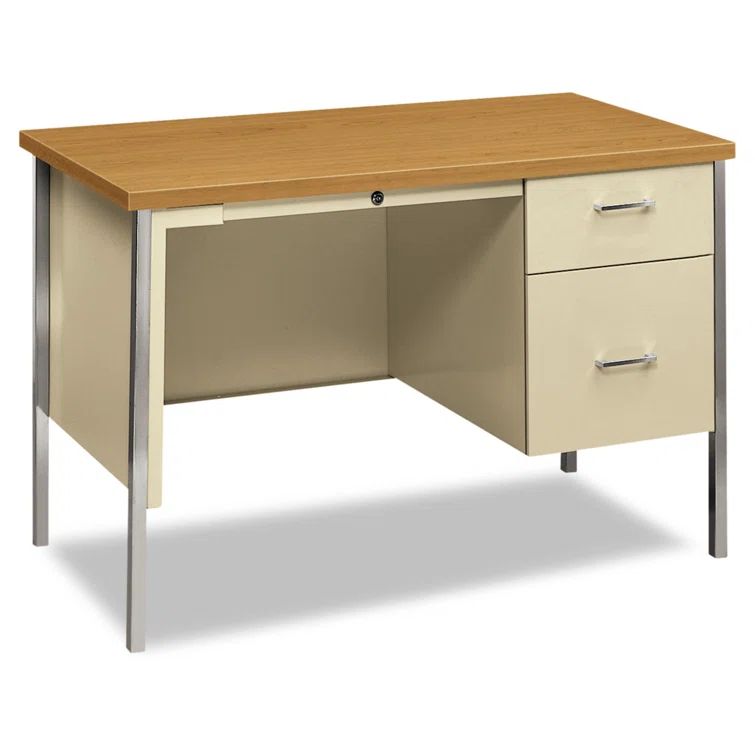Harvest Putty 45" Chrome-Legged Desk with Dual Drawers