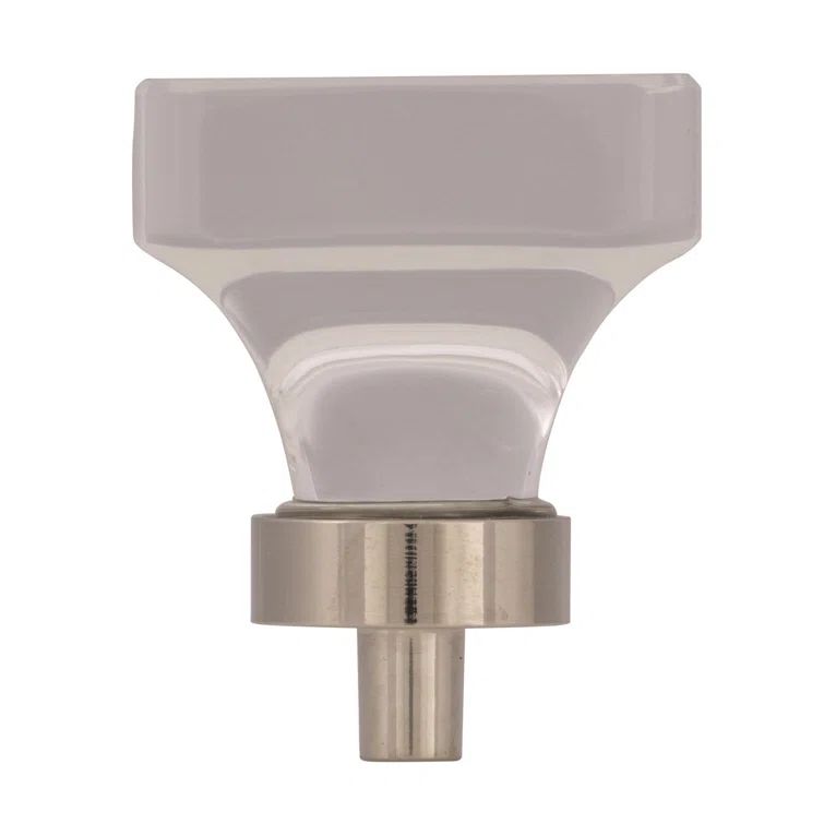 Clear and Polished Nickel Square Cabinet Knob with Mounting Hardware