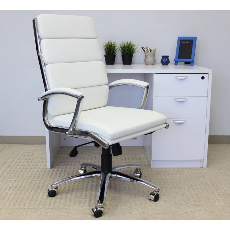 Elegant White CaressoftPlus Executive Chair with Chrome Base
