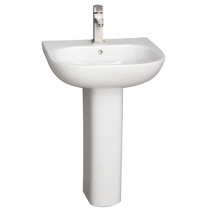White Vitreous China Pedestal Sink with Overflow