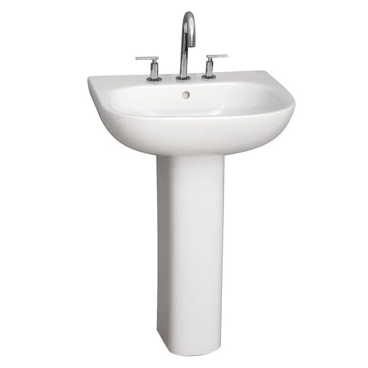 White Vitreous China Modern Pedestal Bathroom Sink with Overflow
