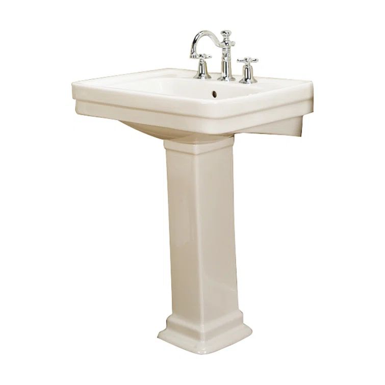 Bisque Vitreous China Rectangular Pedestal Sink with Overflow