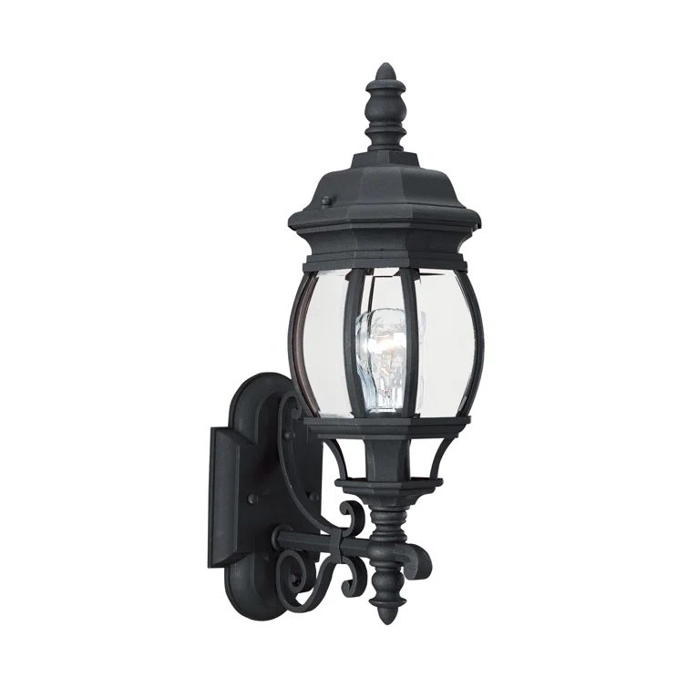 Black Aluminum Outdoor Wall Lantern with Clear Beveled Glass