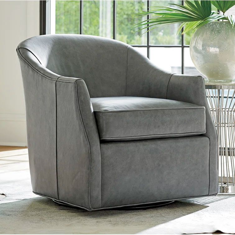Ariana Escala Anthracite Gray Faux Leather Swivel Barrel Chair