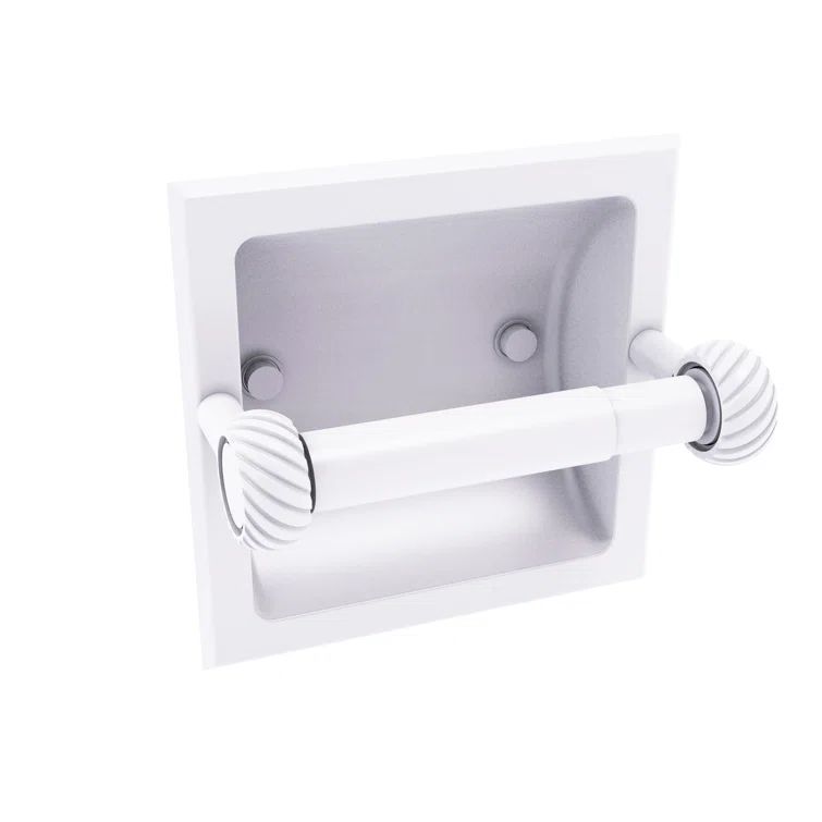 Matte White Recessed Toilet Paper Holder with Twisted Accents