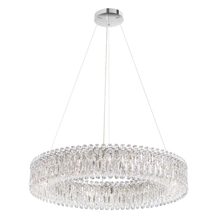 Eighteen-Light Antique Silver Crystal Pendant Chandelier