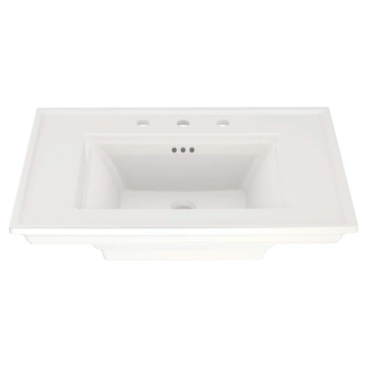 White Ceramic Rectangular Pedestal Sink with Overflow