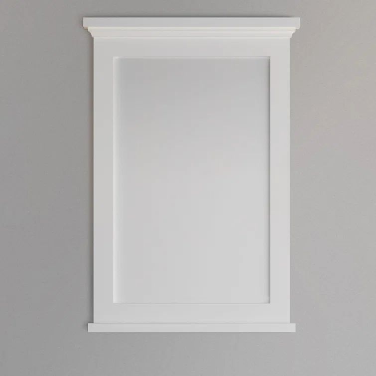 Matte White Rectangular Wood Bathroom Vanity Mirror