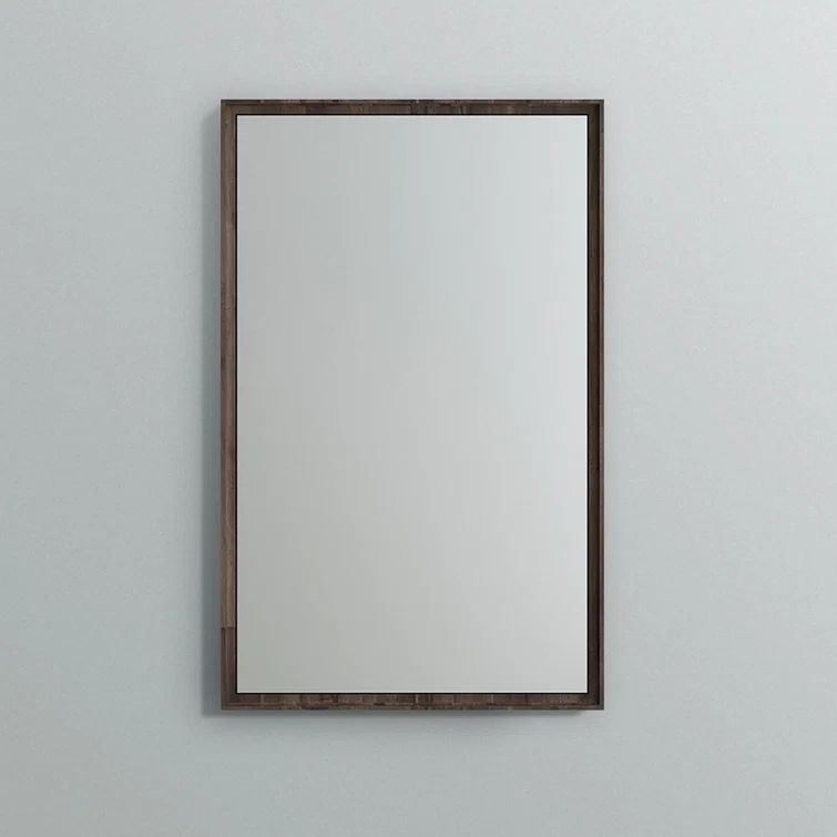 Elegant Acacia Wood 26" Rectangular Vanity Mirror in Warm Grey
