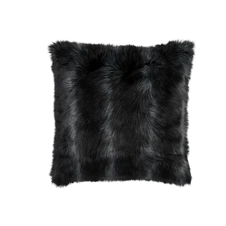 Luxurious Black Faux Fur 28" Feather-Filled Throw Pillow