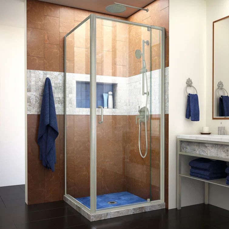 Flex 60" Brushed Nickel Frameless Clear Glass Pivot Shower Enclosure