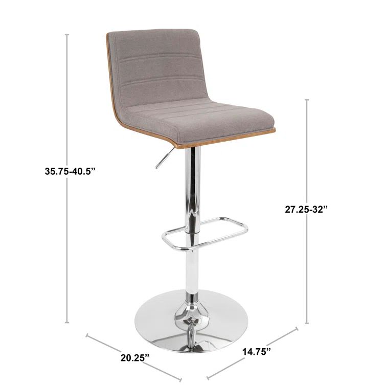 Gray Adjustable Swivel Bar Stool with Wood and Metal