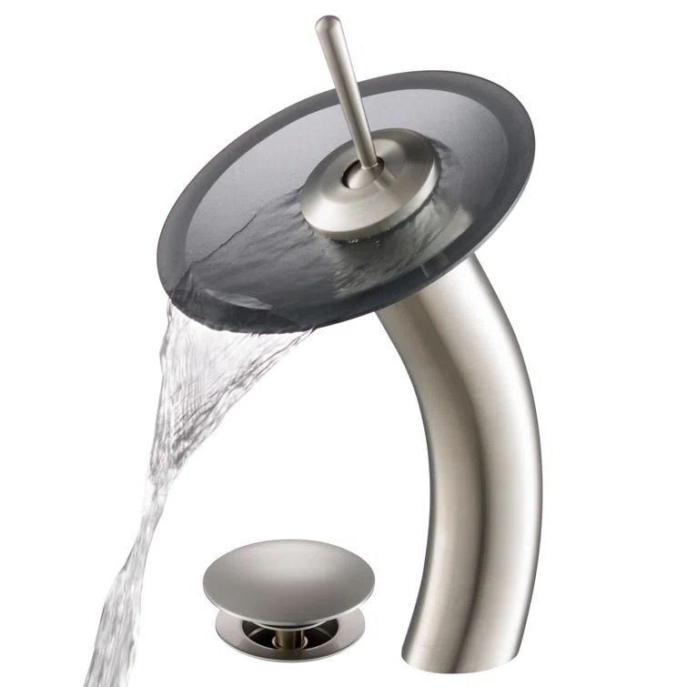 Satin Nickel and Glass Single Hole Vessel Faucet