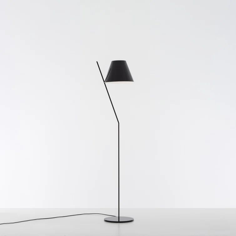 Polished Black Geometric Floor Lamp with Aluminum Stem