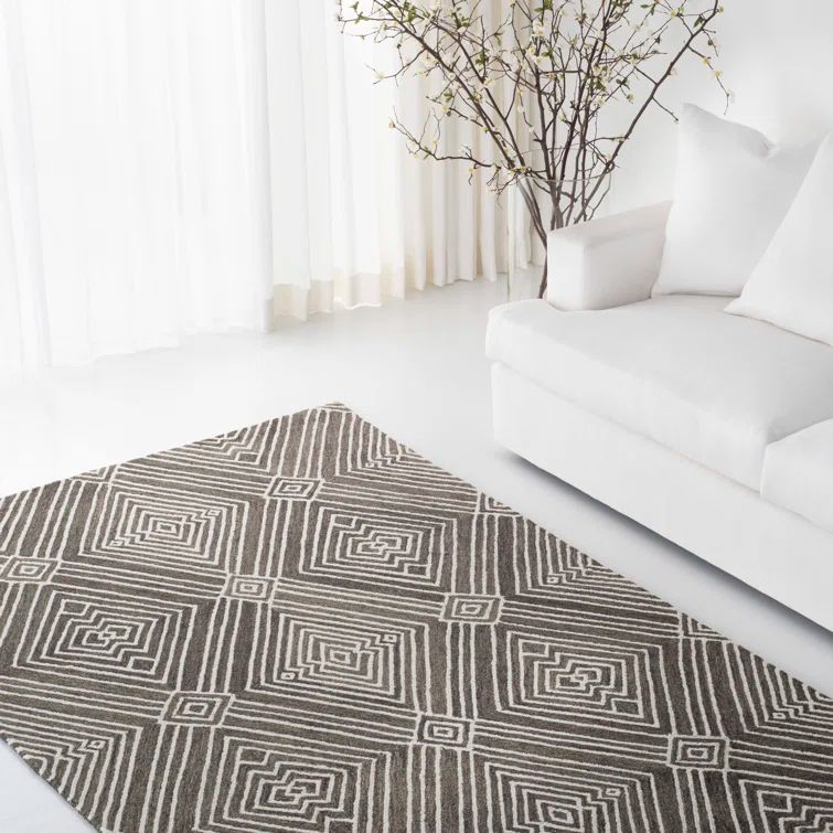 Charcoal Geometric Handmade Wool Rug 4' x 6'