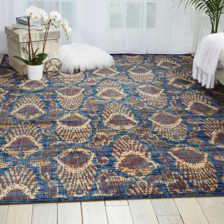 Indigo Blue Abstract Wool and Synthetic Area Rug