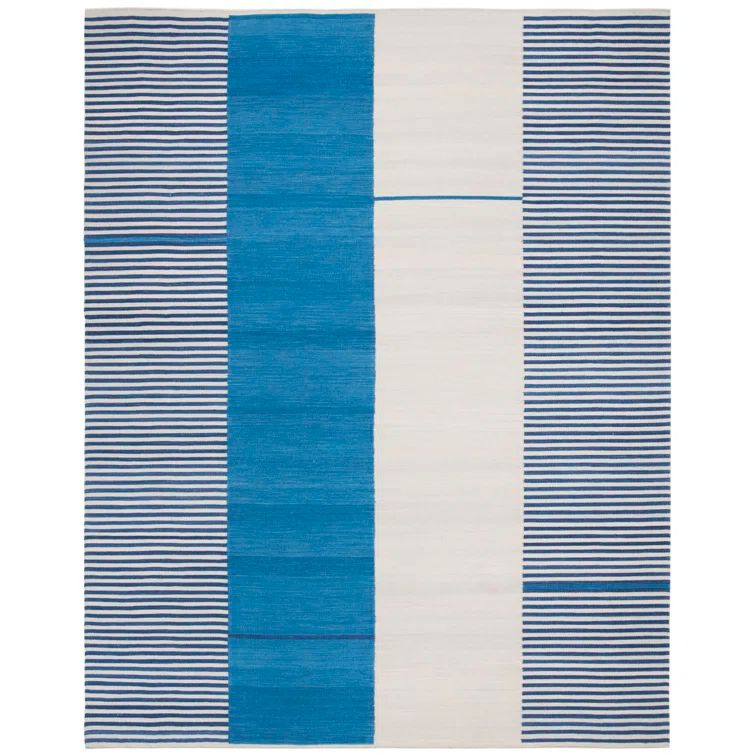 Aryn Stripe Blue and White Wool 9' x 12' Area Rug
