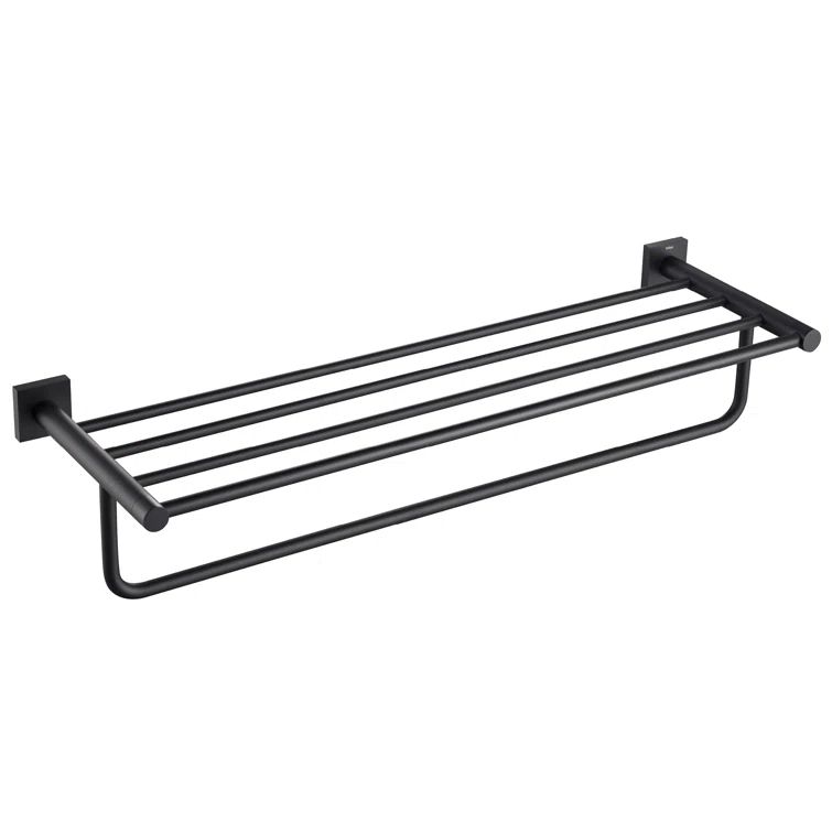 Matte Black Wall Mounted Bathroom Shelf with Towel Bar