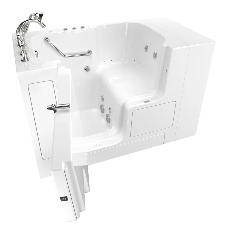 52'' x 32'' White Fiberglass Walk-In Bathtub with Left Hand Drain