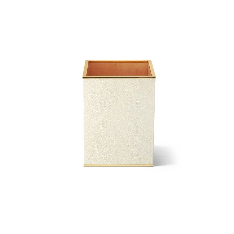 Cream Shagreen and Brass Square Waste Bin