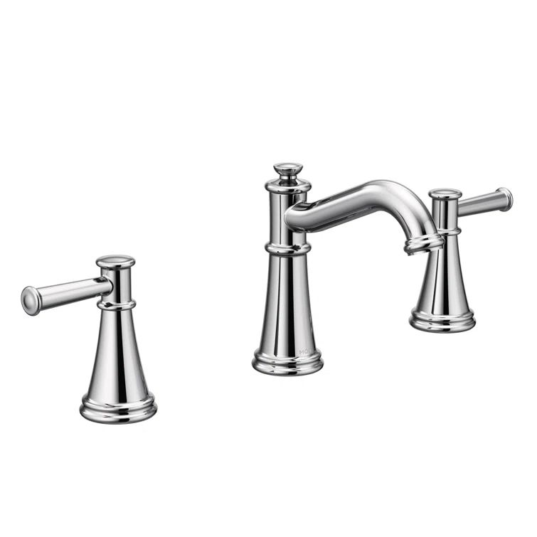 Polished Nickel Modern Widespread Bathroom Faucet with Metal Handles