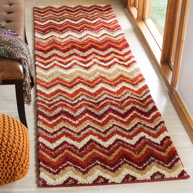 Tahoe Beige and Terracotta Stripe Synthetic Runner Rug 2' 6" x 8' 0"