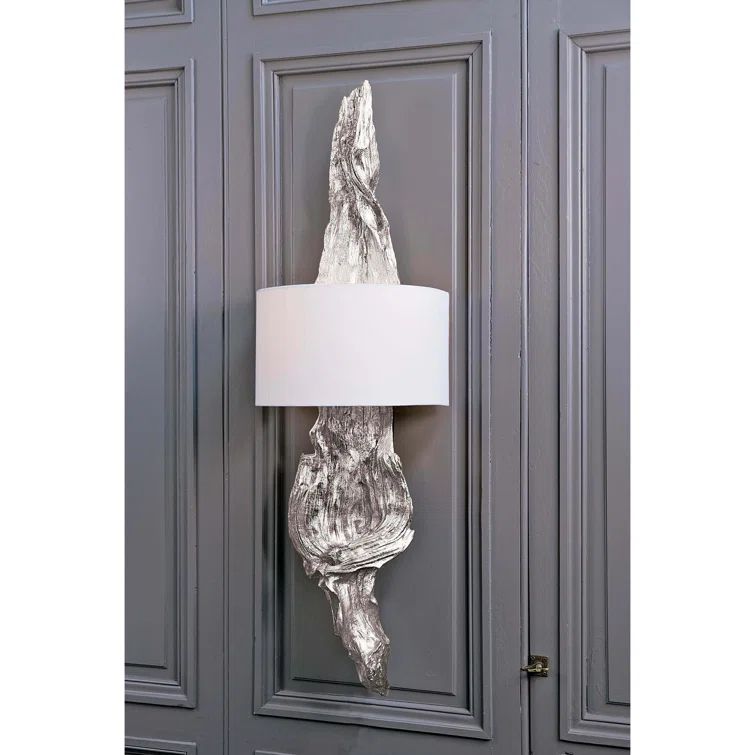 Ambered Silver Leaf Resin Wall Sconce with Linen Shade