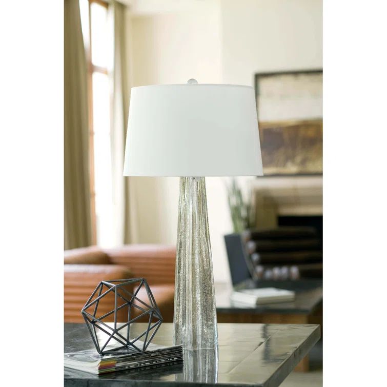 Antique Mercury Glass Star Table Lamp with Linen Shade