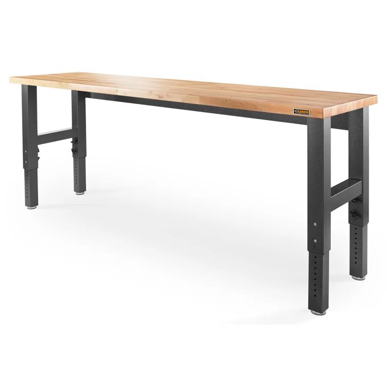 Adjustable Height Hammered Granite and Hardwood Workbench