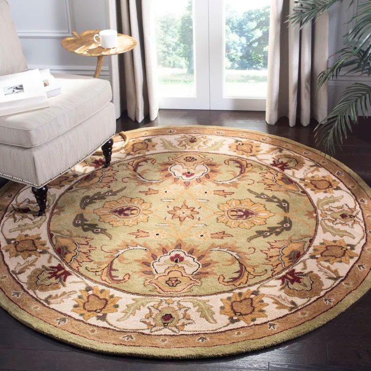 Hand-Tufted Round Green and Ivory Wool Area Rug