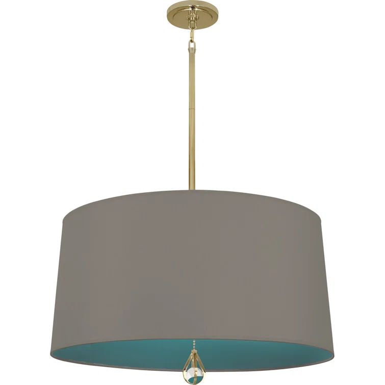 Modern Brass and Crystal Drum Pendant Light with Polished Nickel Accents