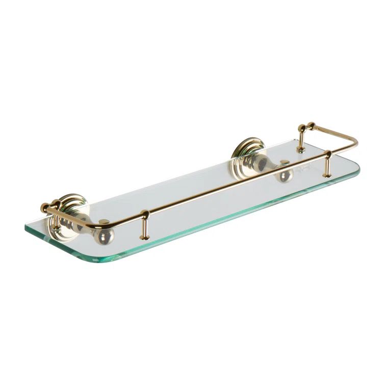 Polished Brass Floating Wall Shelf with Tempered Glass