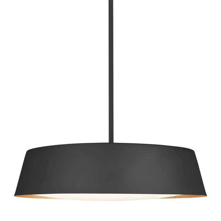 Midnight Black Drum Pendant with Silk-Screen Glass & Gold Leaf Interior