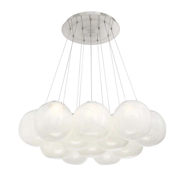 Brushed Nickel 12-Light Globe Chandelier with Rock Crystal Glass