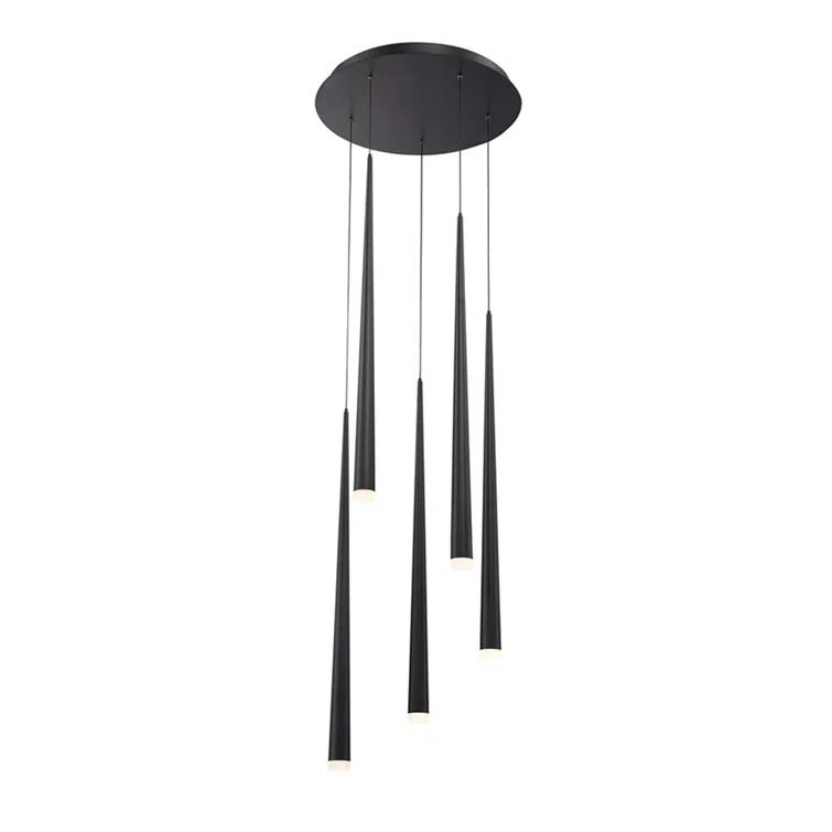 Cascade Matte Black 5-Light LED Pendant with Frosted Glass