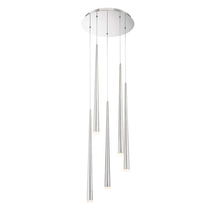 Cascade Polished Nickel 5-Light LED Pendant with Frosted Glass