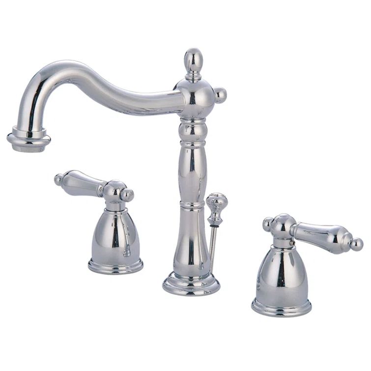 Polished Chrome Traditional Widespread Bathroom Faucet with Drain