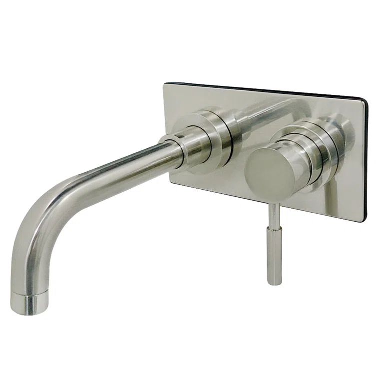 Brushed Nickel Wall Mounted Bathroom Faucet with Lever Handle