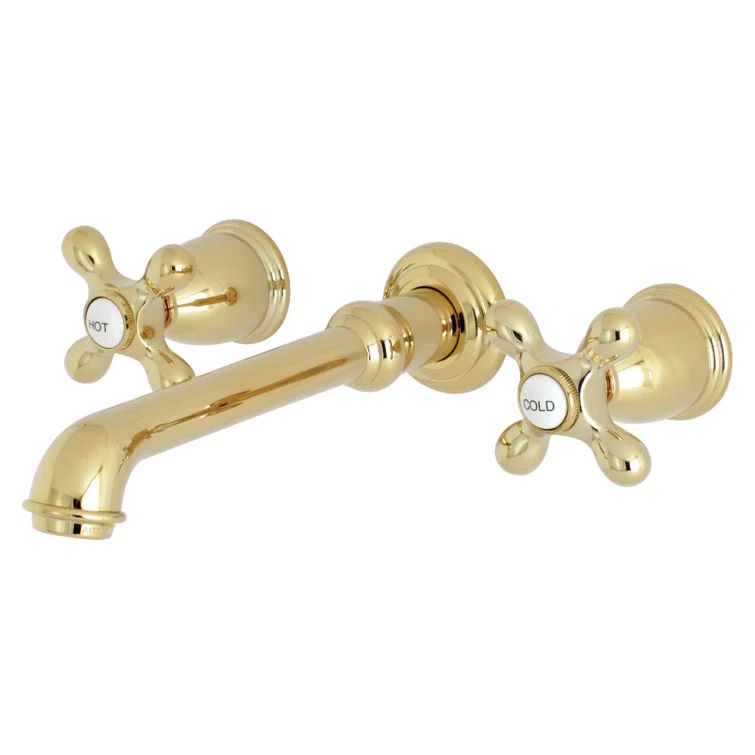 Polished Brass Traditional Wall Mount Bathroom Faucet