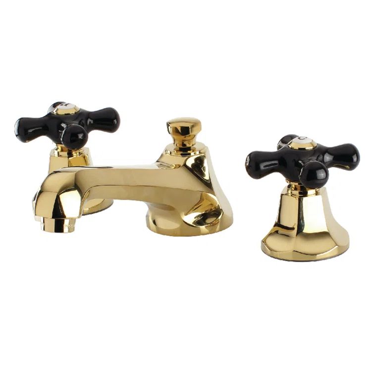 Duchess Polished Brass Widespread Lavatory Faucet with Black Porcelain Handles