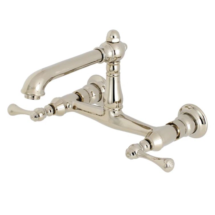 Polished Nickel Wall Mount Bathroom Faucet with Brass Construction