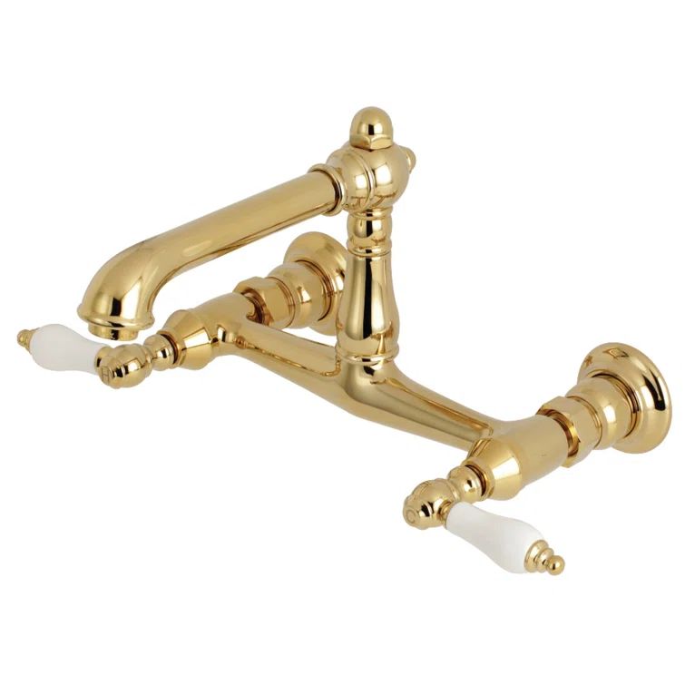 Polished Brass Wall Mount Bathroom Faucet
