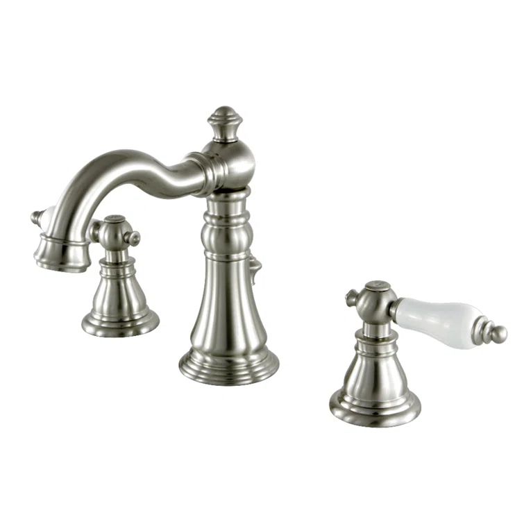 Brushed Nickel Traditional Widespread Bathroom Faucet with Lever Handles